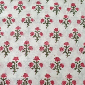 Rosa Grün und weiße kleine Blumen Hand Block Print weicher Baumwolle Voile Kimono Kaftan Stoff Verkauft lose Lagerware