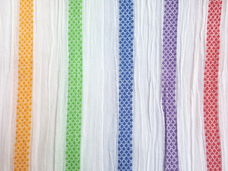 Multicolor Stripes on White Yarn Dyed Cotton Gauze Fabric by Etsy