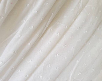 60" wide Solid off white Textured Soft Dobby Cotton Swiss Dots Fabric for Clothing  / Curtains