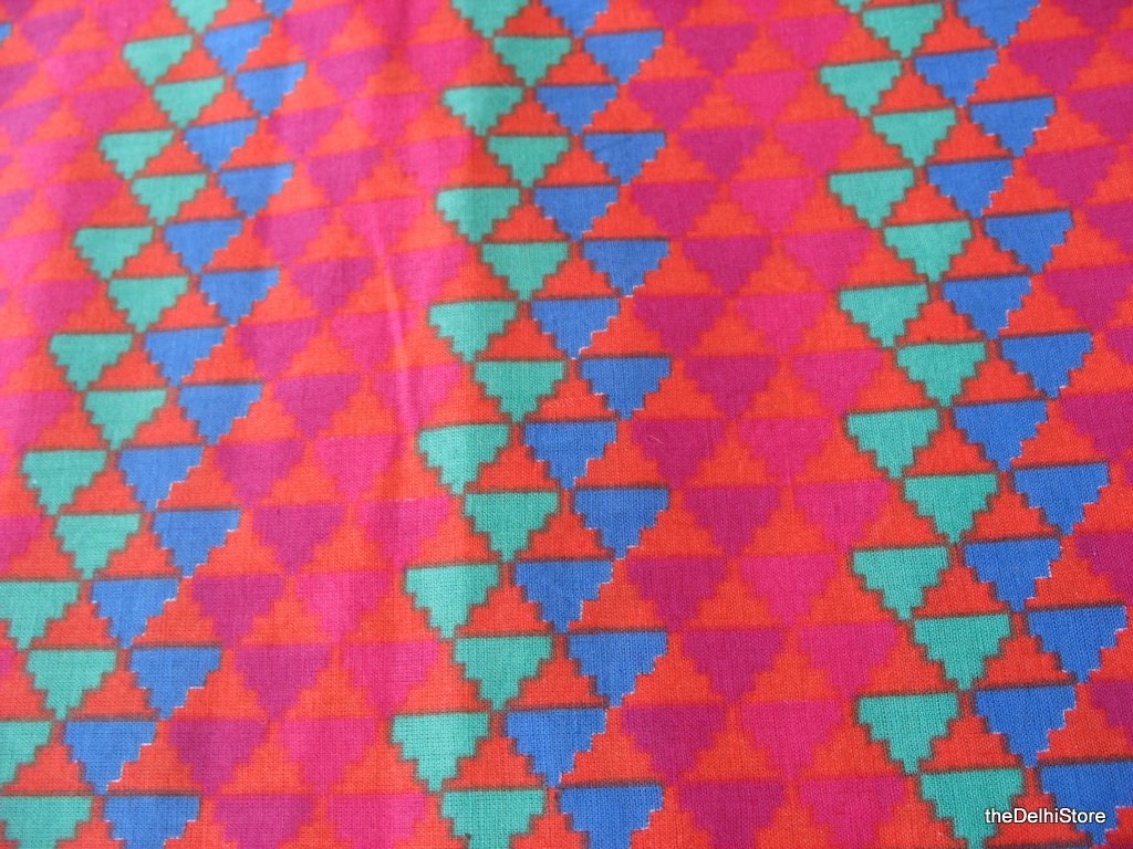 Pure Cotton Geometric Print Multicolor Border Fabric by Yard Etsy