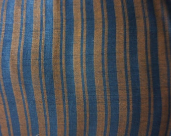 Teal and Brown Striped Homespun Luxurious Cotton Silk Fabric by Yard