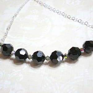 Black crystal necklace w sterling silver adjustable chain, minimalist premium crystal jewelry gift for her,