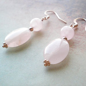 Rose quartz earrings on rose gold ear wires, natural pink gemstone jewelry gift for her