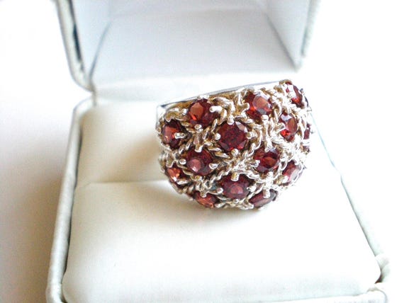 Large garnet multi stone ring, sterling silver si… - image 1