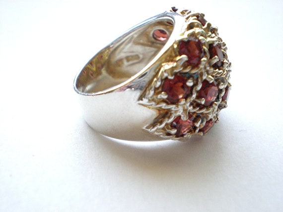 Large garnet multi stone ring, sterling silver si… - image 3