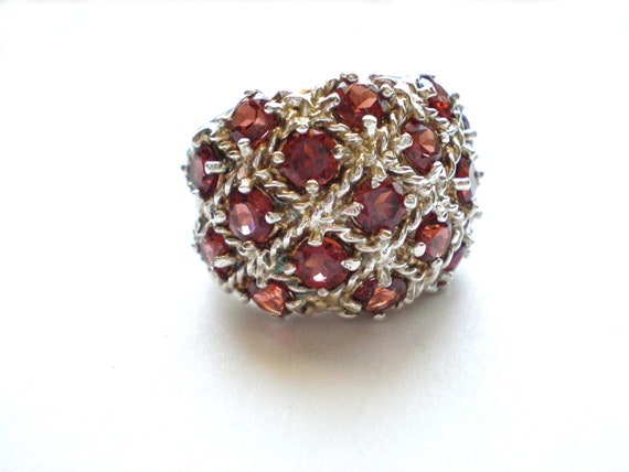 Large garnet multi stone ring, sterling silver si… - image 4