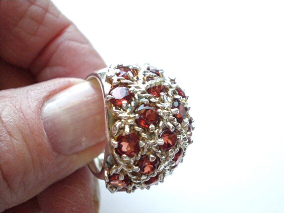 Large garnet multi stone ring, sterling silver si… - image 7