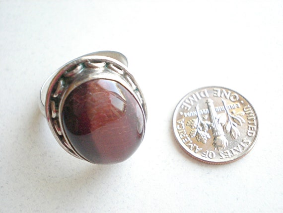 Red tiger's eye statement ring, sterling silver a… - image 6