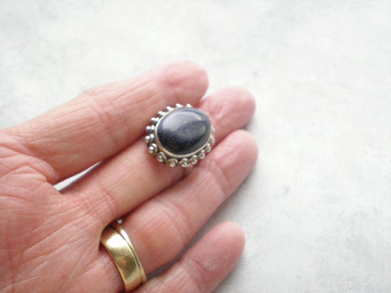 Blue goldstone sterling silver ring, vintage larg… - image 7