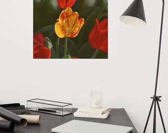 Red and Yellow Tulip Painting, Photo paper poster, Original Art, Art Print