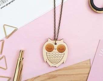 Laser Cut Wooden Owl Necklace