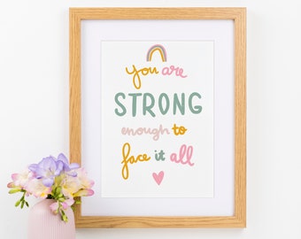 You Are Strong Enough Giclee Art Print, Motivational Art Print, Typographic Nursery Art Print, Nursery Print, Positive Words Print,A5/A4/A3,