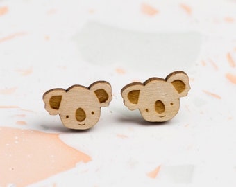 Laser Cut Wooden Koala Stud Earrings