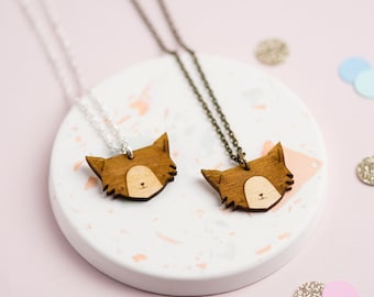 Wooden Cat Necklace for Cat Lover | Wooden Animal Jewellery Gifts | Cute Kitten Necklace | Pet Cat Pendant Necklace | Gifts for Pet Ownders