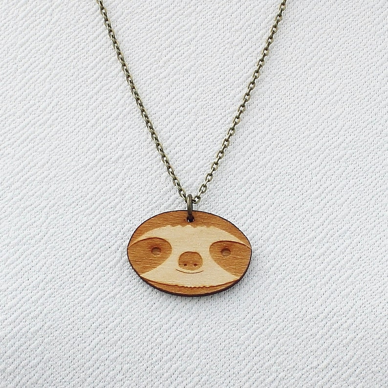 Laser Cut Wooden Sloth Necklace Etsy