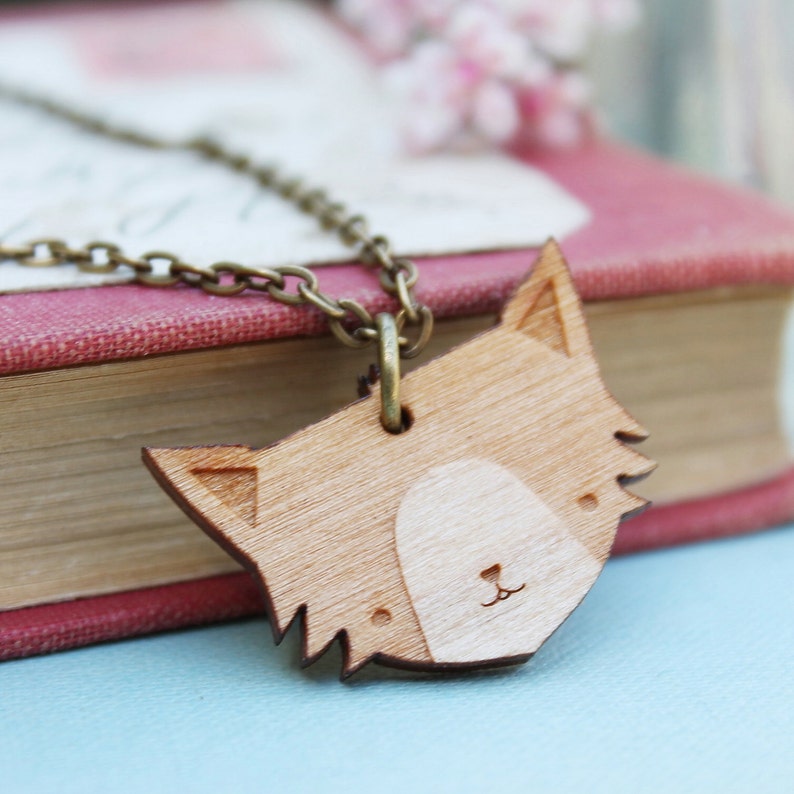 Laser Cut Wooden Cat Necklace Etsy UK