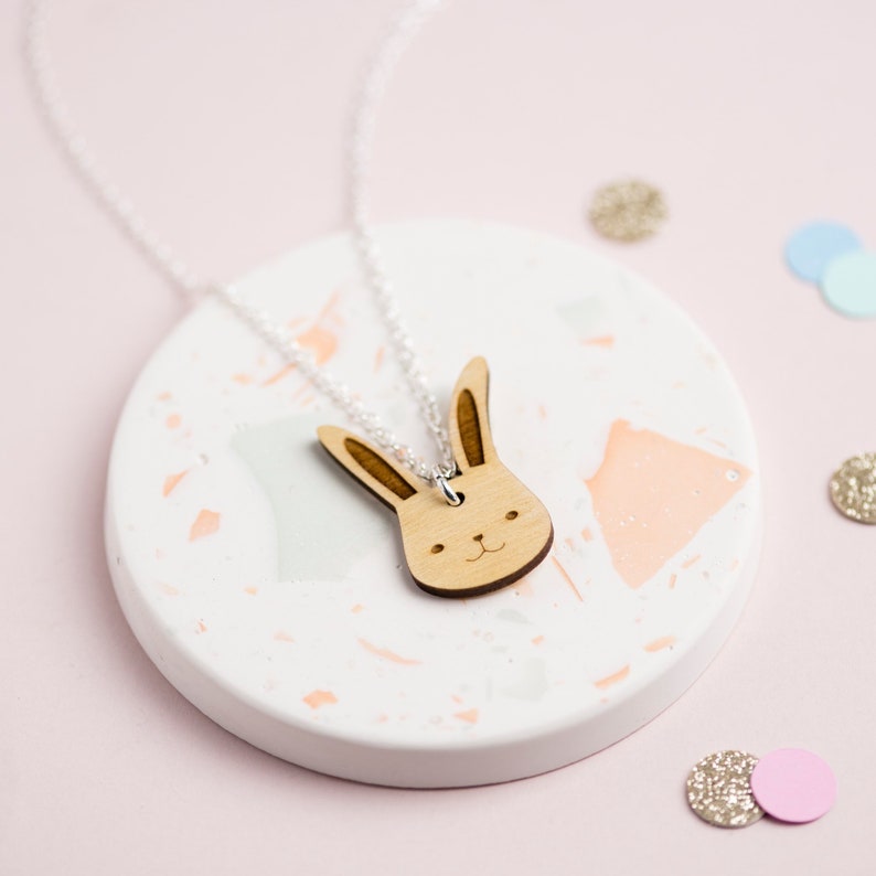 Wooden Bunny Rabbit Necklace for Animal Lovers Wooden Animal Jewellery Gifts Easter Bunny Rabbit Jewelry for Easter Basket Stuffers image 8