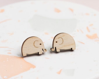 Laser Cut Wooden Elephant Stud Earrings