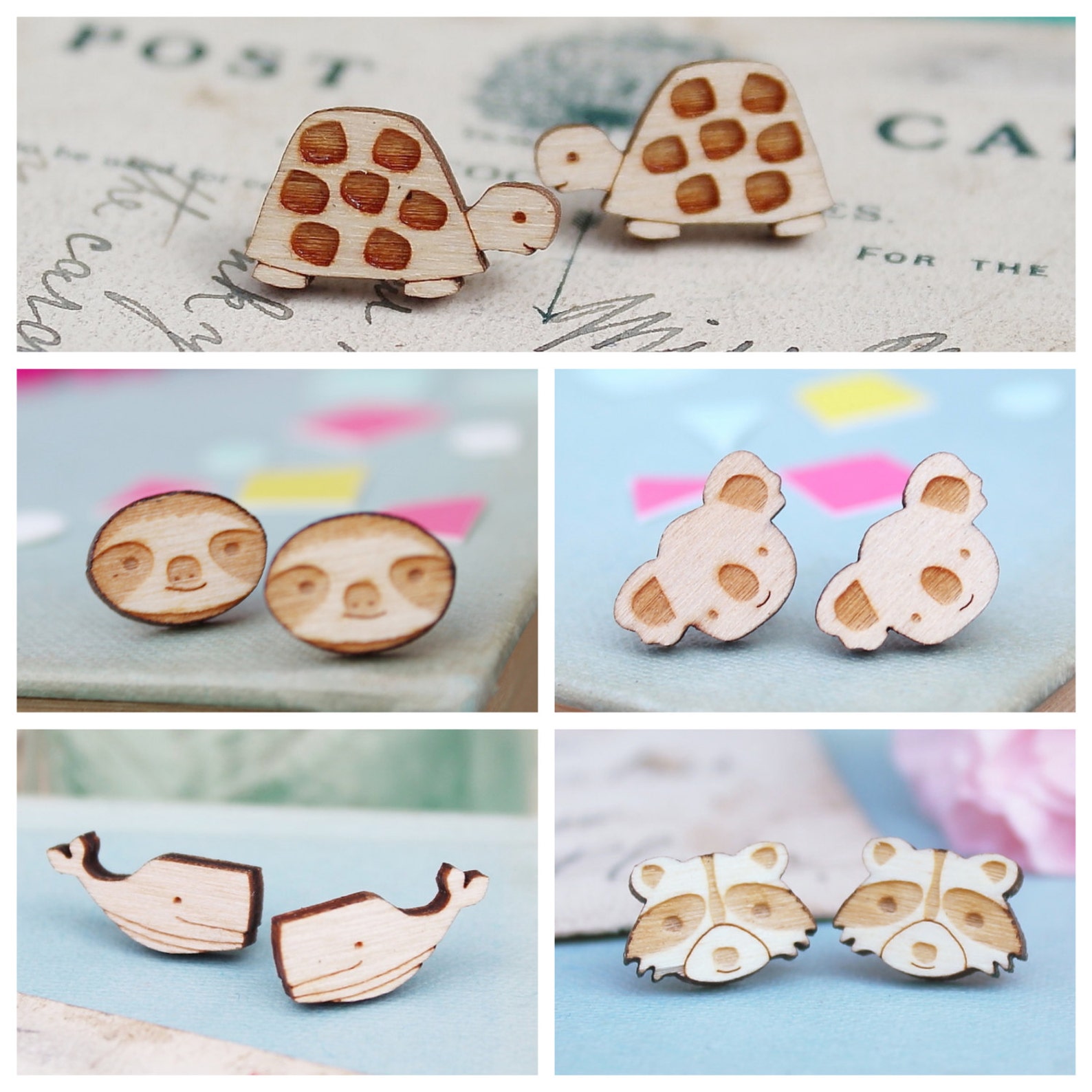 3 Pairs of Wooden Stud EarringsMulti SavingsSet of 3 Etsy