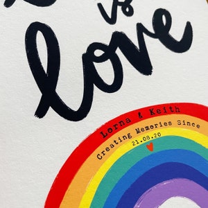 Personalised Love is Love Valentine's Day Giclee Art Print, Rainbow Love Couples Print, Anniversary Special Date Couples Print, A5/A4/A3 image 8