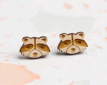 Laser Cut Wooden Raccoon Earrings