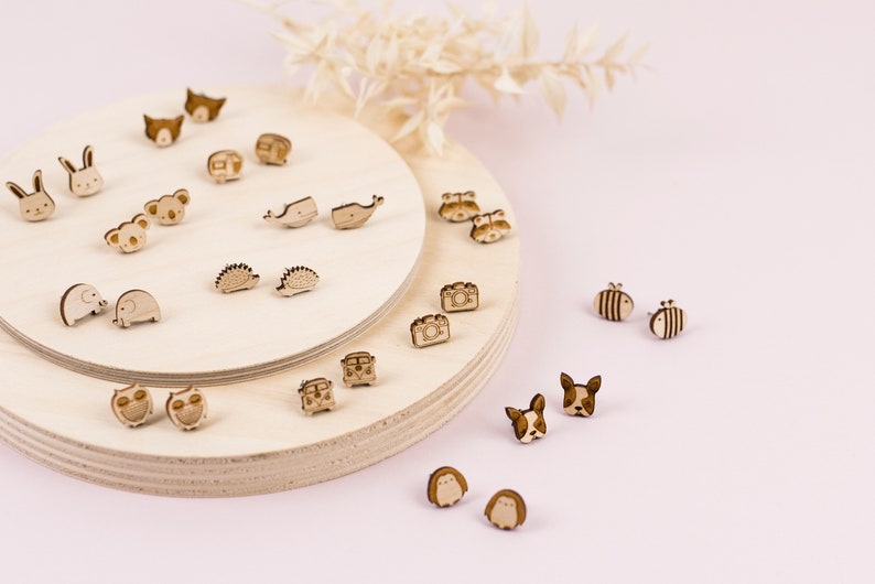 Laser Cut Wooden Sloth Stud Earrings image 8