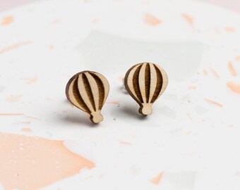 Laser Cut Wooden Hot Air Balloon Stud Earrings