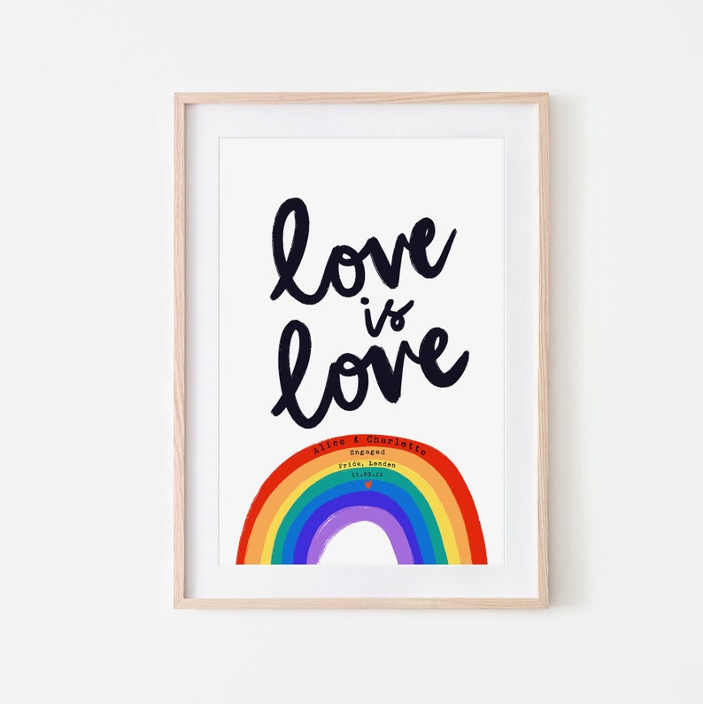 Personalised Love is Love Valentine's Day Giclee Art Print, Rainbow Love Couples Print, Anniversary Special Date Couples Print, A5/A4/A3 image 5