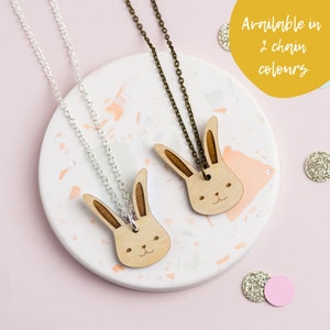 Wooden Bunny Rabbit Necklace for Animal Lovers Wooden Animal Jewellery Gifts Easter Bunny Rabbit Jewelry for Easter Basket Stuffers image 2