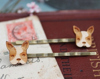 Wooden French Bulldog Hair Grips