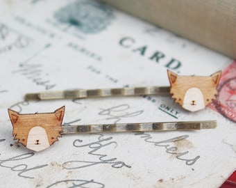 Laser Cut Wooden Cat Hair Grips