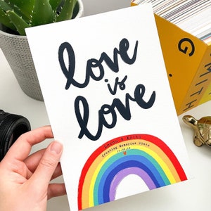 Personalised Love is Love Valentine's Day Giclee Art Print, Rainbow Love Couples Print, Anniversary Special Date Couples Print, A5/A4/A3 image 6