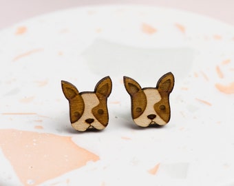 Laser Cut Wooden French Bulldog Stud Earrings