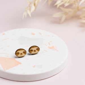 Laser Cut Wooden Sloth Stud Earrings image 2