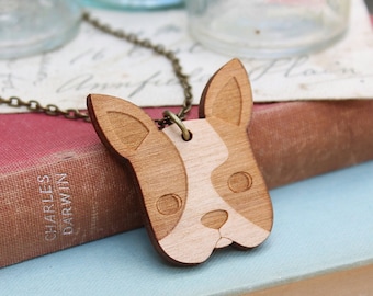 Laser Cut Wooden French Bulldog Necklace