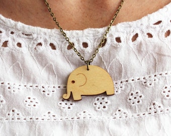 Laser Cut Wooden Elephant Necklace
