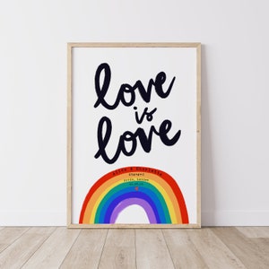 Personalised Love is Love Valentine's Day Giclee Art Print, Rainbow Love Couples Print, Anniversary Special Date Couples Print, A5/A4/A3 image 4