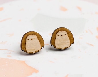 Laser Cut Wooden Penguin Stud Earrings