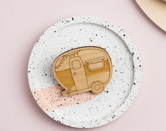 Wooden Caravan Brooch, Laser Cut Brooch, Trailer Gifts,  Motor Home Gifts, Wooden Pin, Motor Home Accessories, Birthday Gifts For Travelers