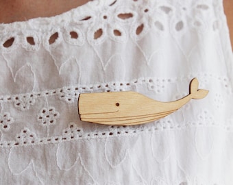 Laser Cut Wooden Sperm Whale Brooch