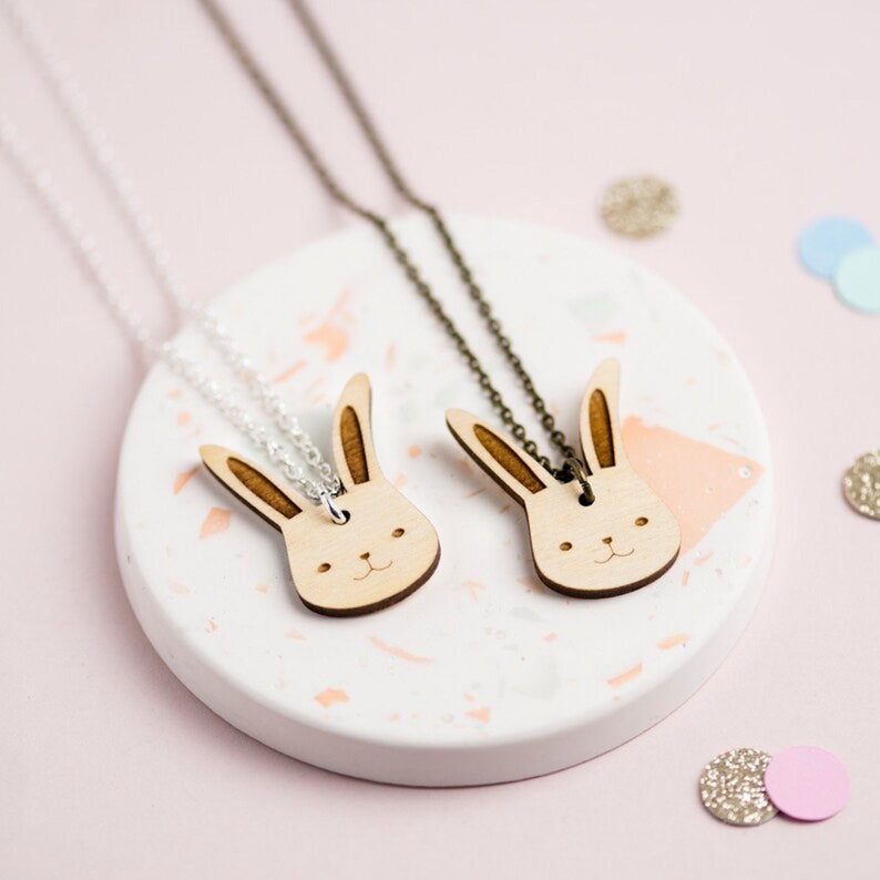 Wooden Bunny Rabbit Necklace for Animal Lovers Wooden Animal Jewellery Gifts Easter Bunny Rabbit Jewelry for Easter Basket Stuffers image 1