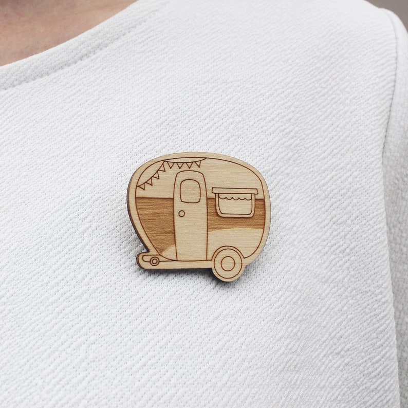Wooden Caravan Brooch, Laser Cut Brooch, Trailer Gifts, Motor Home Gifts, Wooden Pin, Motor Home Accessories, Birthday Gifts For Travelers image 5
