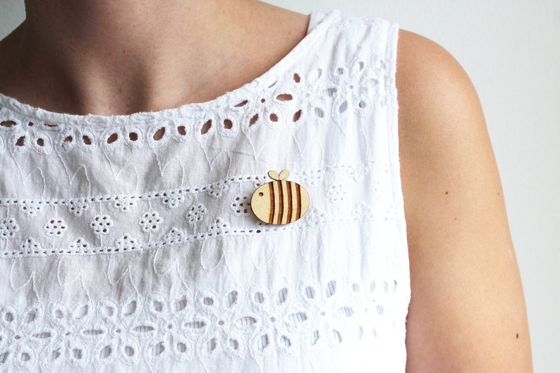 Laser Cut Wooden Bumble Bee Brooch image 1