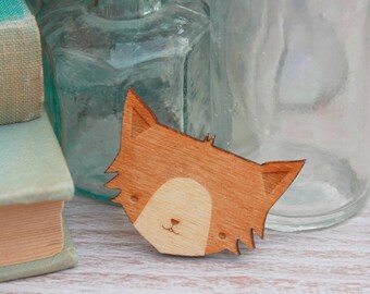 Laser Cut Wooden Cat Brooch