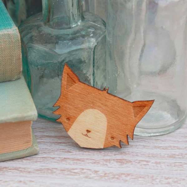 Laser Cut Wooden Cat Brooch