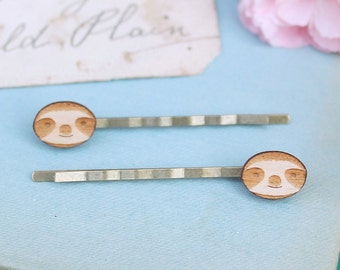 Laser Cut Wooden Sloth Hair Clips