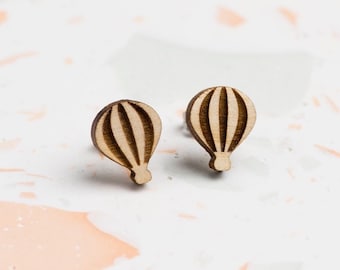 Laser Cut Wooden Hot Air Balloon Stud Earrings