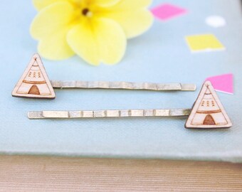 Laser Cut Wooden Teepee Hair Grips