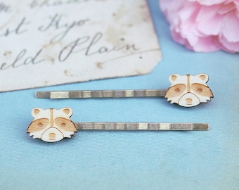 Laser Cut Wooden Raccoon Hair Grips