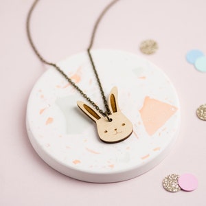Wooden Bunny Rabbit Necklace for Animal Lovers Wooden Animal Jewellery Gifts Easter Bunny Rabbit Jewelry for Easter Basket Stuffers image 7